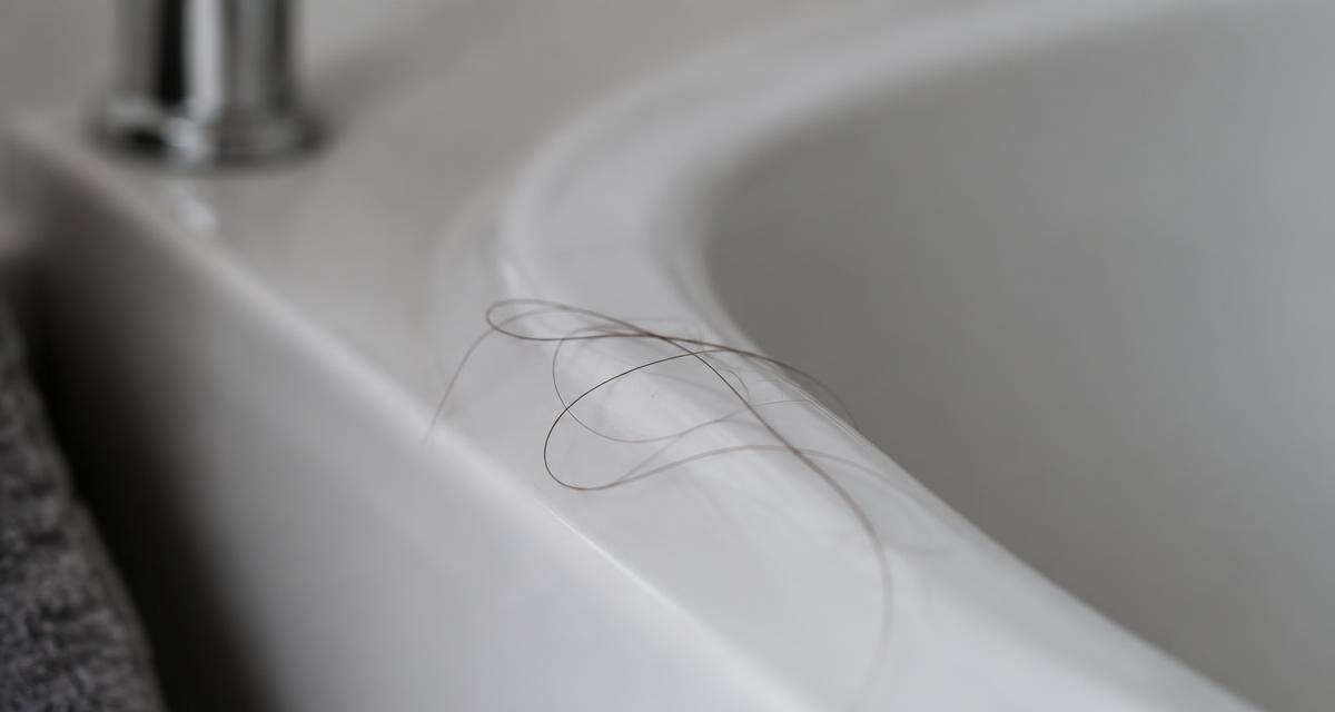 Enkelte løse hår på kanten af en hvid håndvask